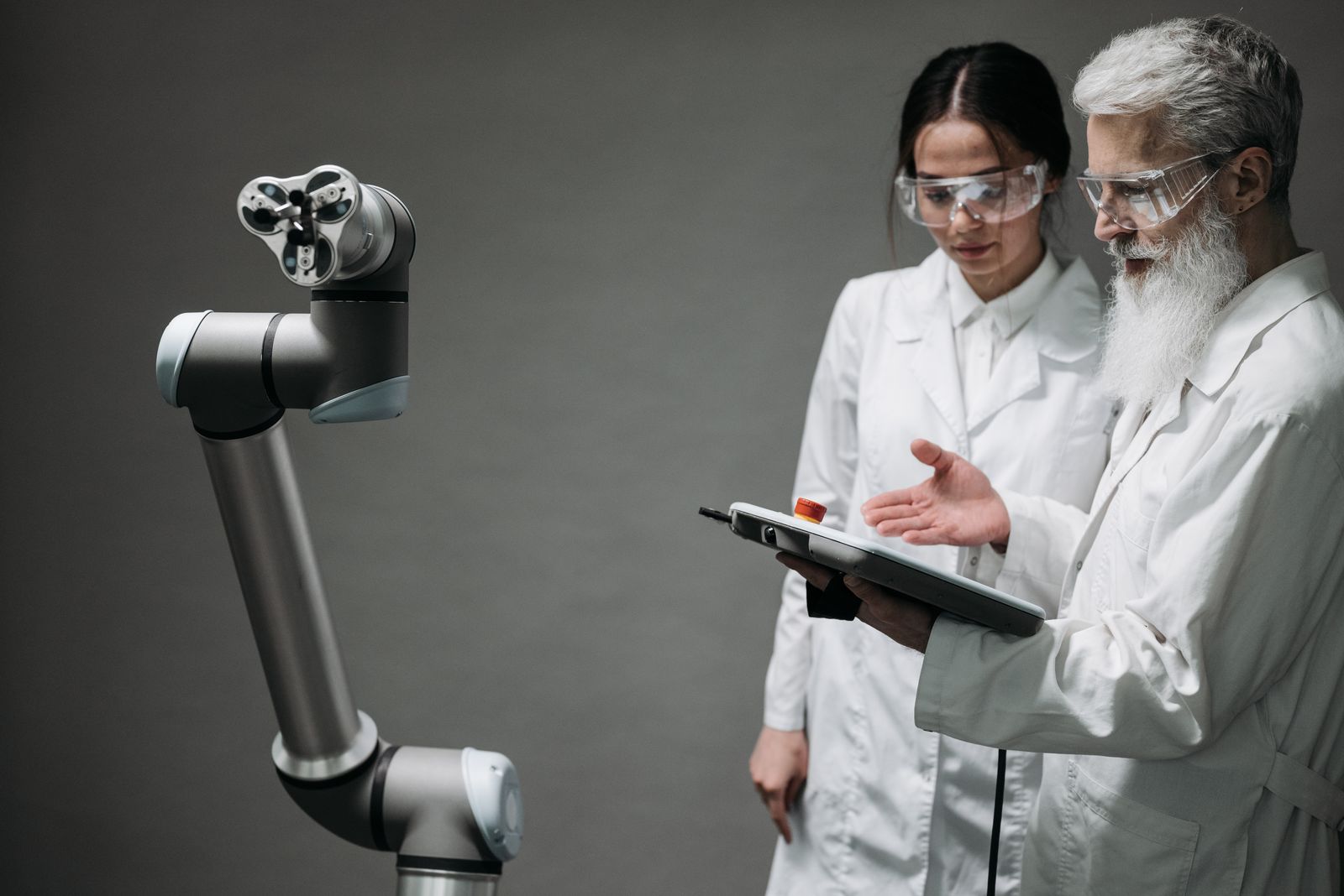 Technology researchers exploring an AI system