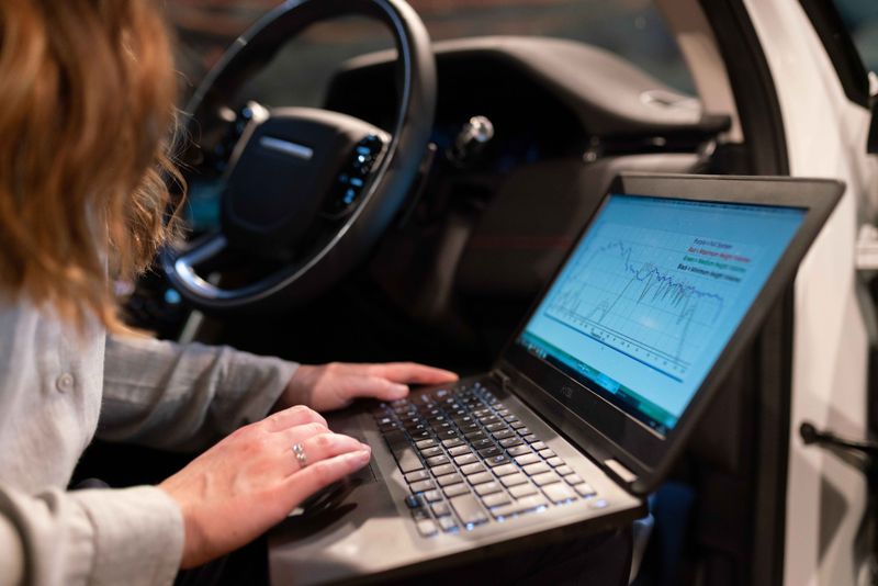 Engineer analyzing technology data